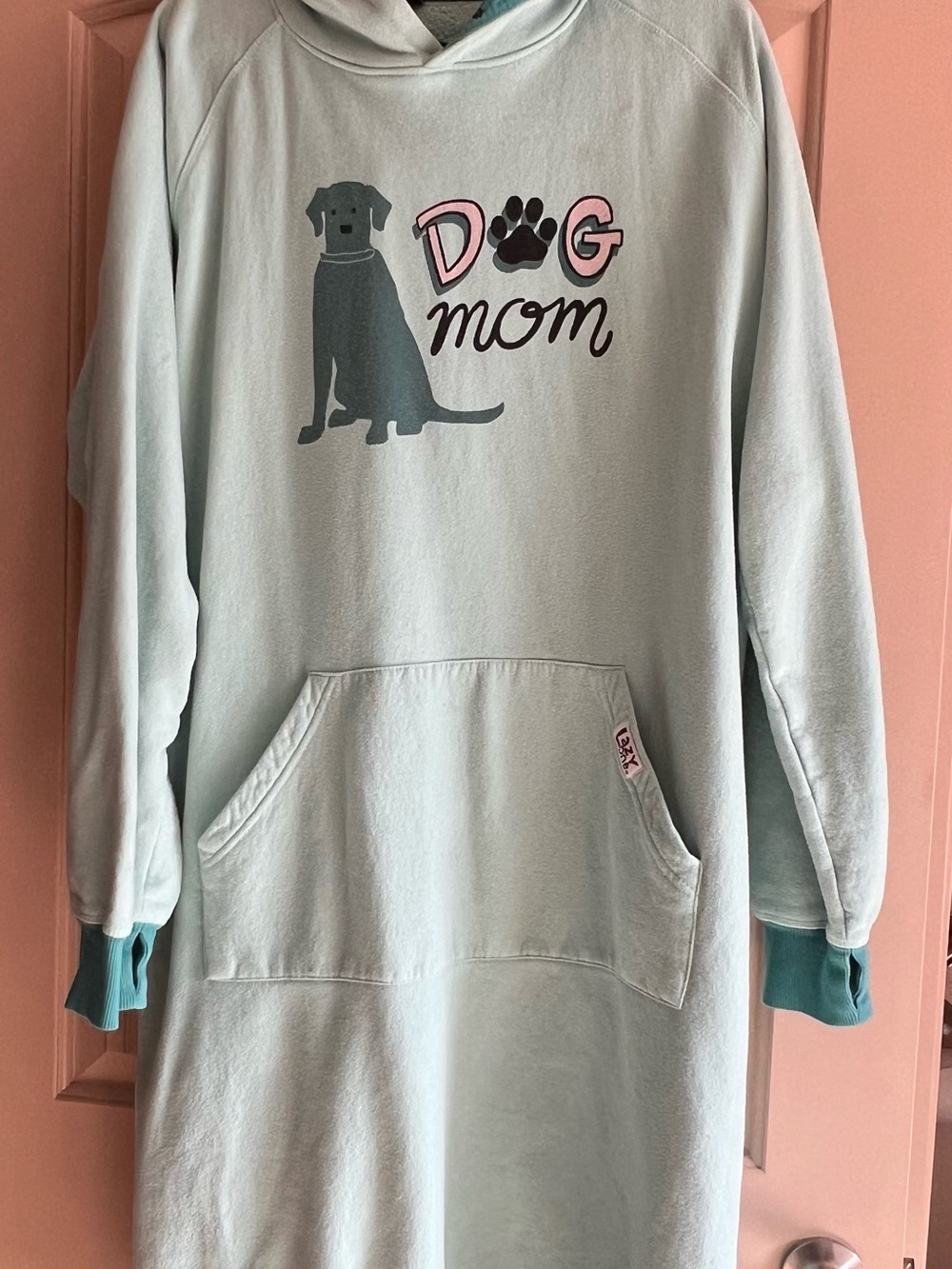 Lazy One Light Blue Dog Mom Hoodie Dress with Teal Cuffs